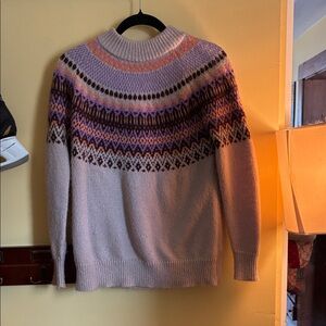 Maurices Lavender Fair Isle Crewneck Sweater with Pink and Brown Accents